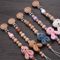 Baby Beech Teether Pacifier Chain Cartoon Animal Handmade Wood Teether Chain Baby Pacifier Clips Nipple Clip Teething Chew Toys 1