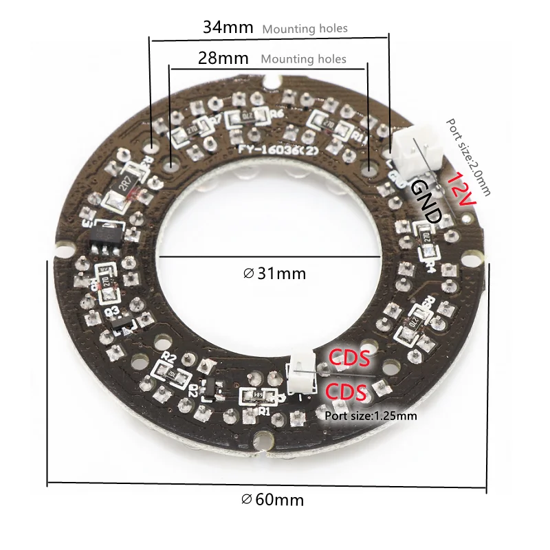 Hybrid Beam Angle CCTV Accessories Infrared light 36 Grain 850nm IR LED board For Surveillance camera night vision diameter 60mm surveillance camera accessories,infrared led board