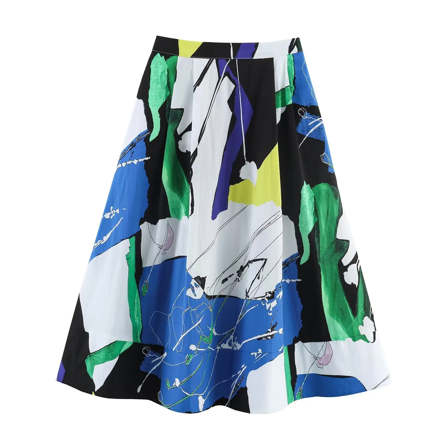 Women's Printed Midi A-line Skirts Spring Summer Female Casual High Waist Pleated Skirt Lady Loose Elegant Street Skirts 2