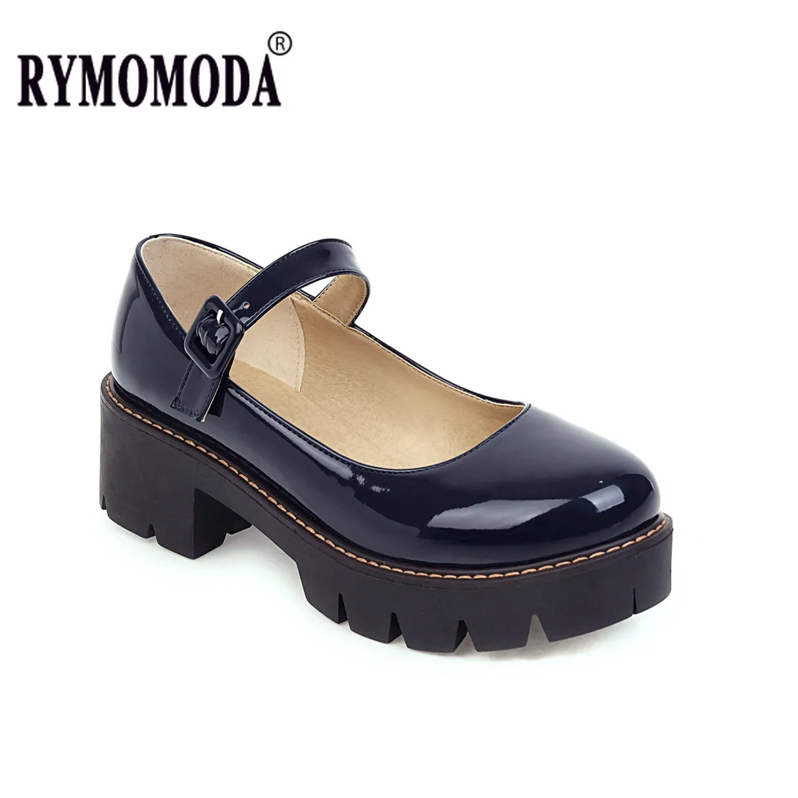 Cute Mary Jane Woman Shoe Medium Square Heels Platform Kawaii Cosplay JK Uniform PU Pumps Girl Sweet Gothic Plus Size 41 42 43 | Обувь