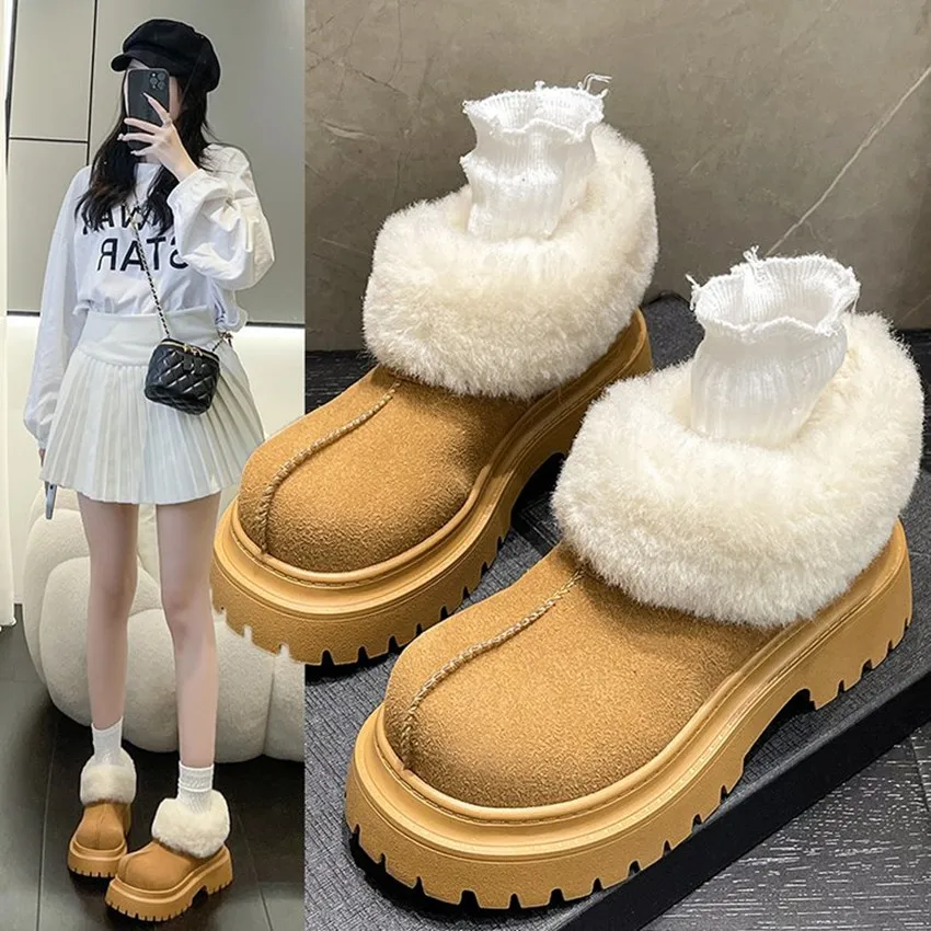 2024 NEW Winter Boots Fur Ladies Snow Boots Real Sheepskin Wool Low-cut Warm Fur Shoes Women Winter Short Boots comfort Fashion