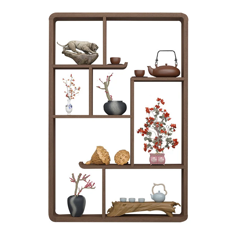 Wooden Bogu Rack Chinese Wallmounted Duobaoge Teapot Racks Wallmounted Imitation Antique Wall