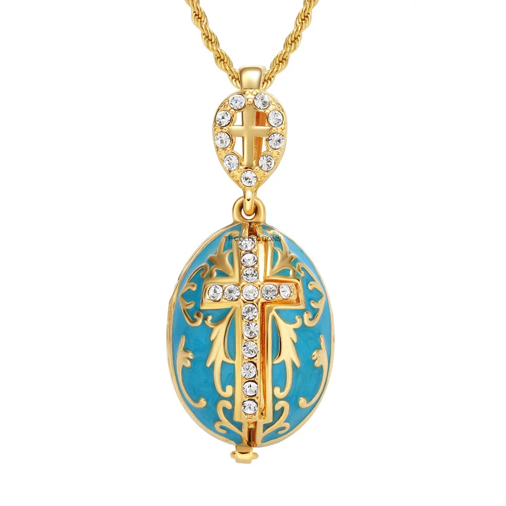 YAFFIL Egg Pendant Necklace Cross Handmade Vintage Jewelry Enamel Jesus Luxury Charm Crystal Rhinestone Piercing Gifts To Women 3