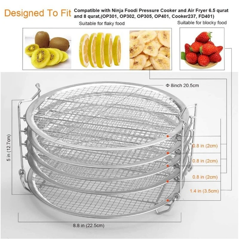 1/3/5 Layers Dehydrator Rack Air Fryer Cooker Rack Stainless Steel Stand Accessories Compatible with Ninja Foodi Grill
