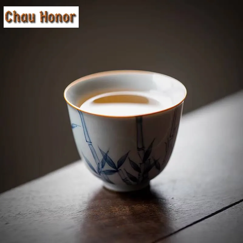 2pc/set Boutique Hand Painted Bamboo Art Ceramic Tea Tasting Cup Retro Small Single Master Cup Household Kung Fu Teaware 45ml