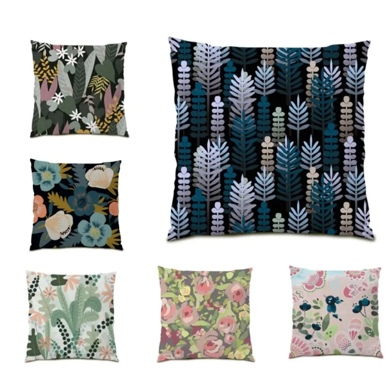 

Gift Pillow Cover Sofa Living Room Decoration Flowers Plaids Print Throw Pillow Covers Bed 45x45CM Square Polyester Linen E0265G