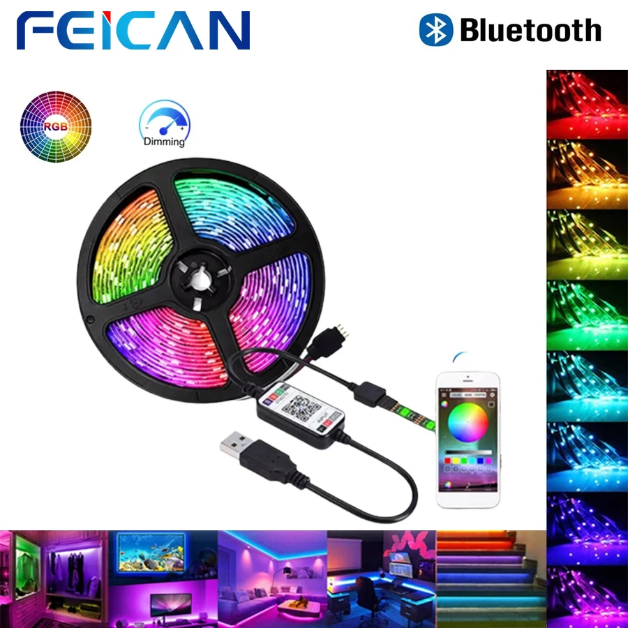 LED 스트립 빛 5050 USB 블루투스 유연한 램프 테이프 RGB 리본 1M ..