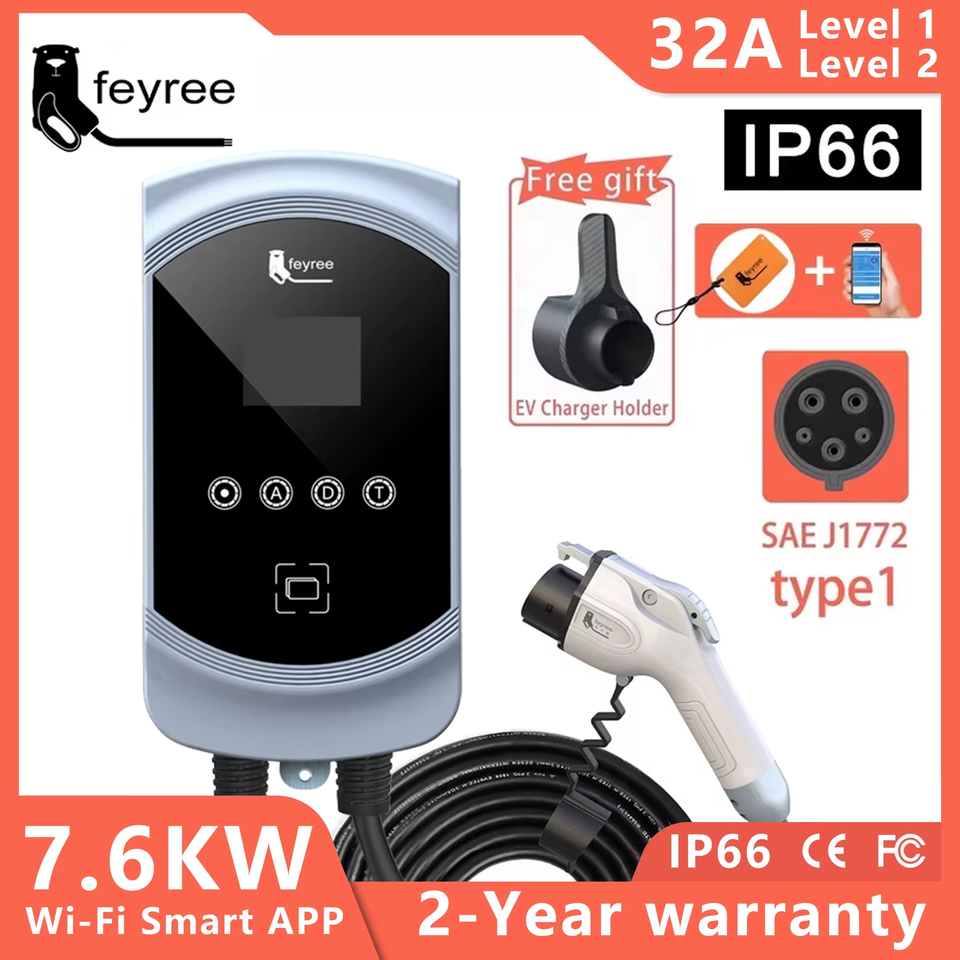 feyree APP Control EV Charger Type1 Cable j1772 Socket 32A 40A 50A Single Phase EVSE Wallbox Charging Station for Electric Car