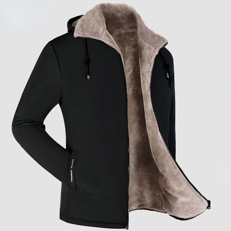 

Autumn Work Outwear 2023 Hooded New Men Winter Parka Fleece Lined Thick Warm Solid Color Coat Male Size Plush Jacket E51
