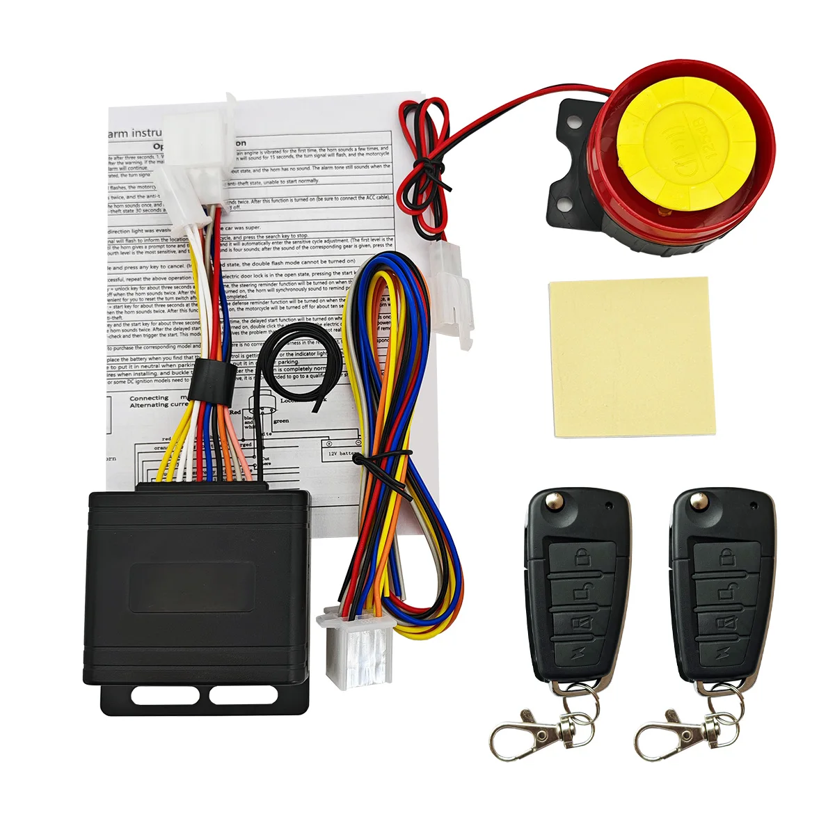 Motorcycle anti-theft device with start and turn off double flash car sensitivity adjustment remote control key contraction