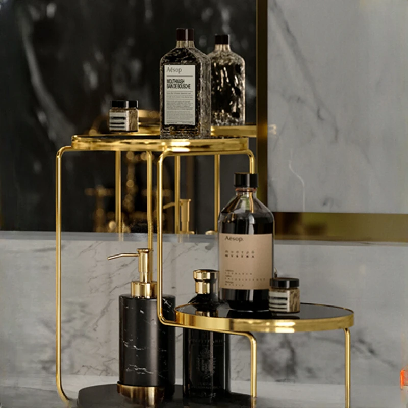 Originally, the cosmetics rack had multiple layers of non perforated storage and the bathroom
