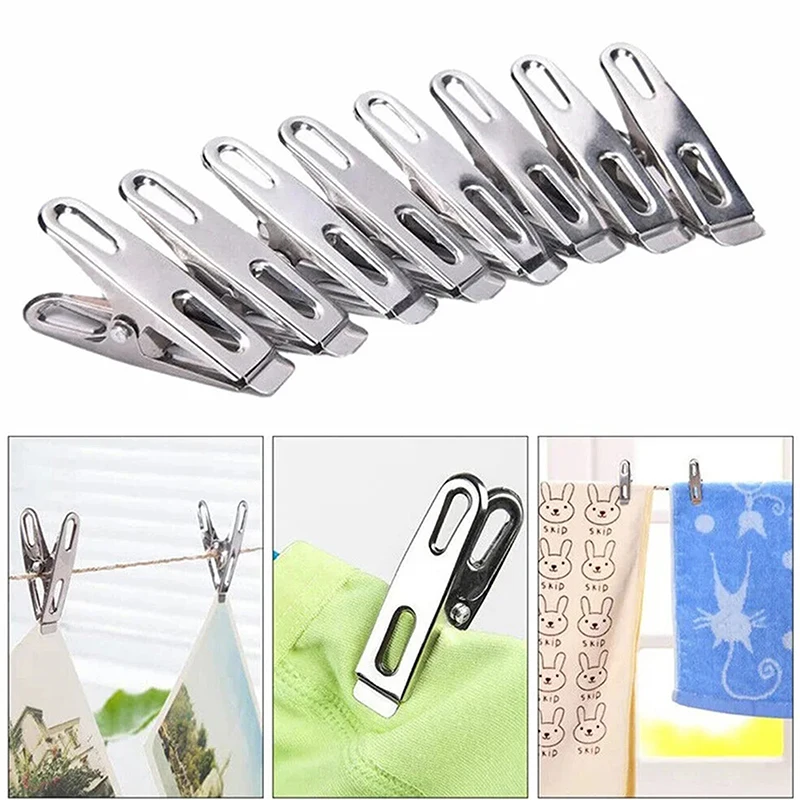 Windproof Clips Clothes Pegs 10/20PCS Stainless Steel Washing Clips Household Sealing Clip