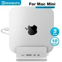 Minisopuru Mac Mini Dock Supports M.2 NVMe/SATA SSD with 2 USB C 10Gbps Data TF/SD Mac Mini Accessories for Mac Mini Hub Stand 1
