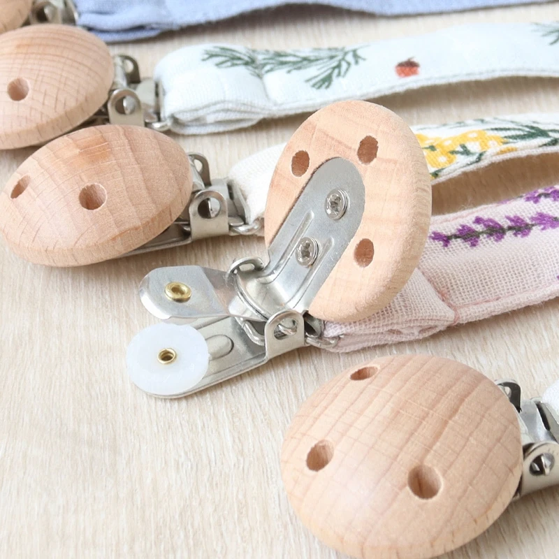 

Cotton Pacifier Clip for Girl Babies Wooden Clips Chain Teething Toy Baby Newborn Shower Gift