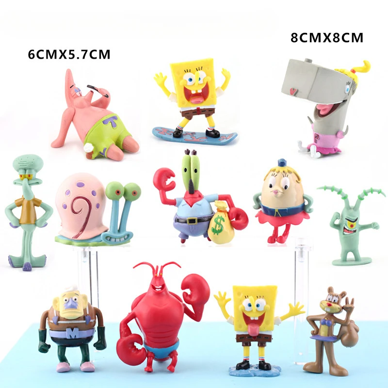 12ks spongebobs anime úkon figur kreslený mini panenek ryba komora dekorace terénní akvárium příslušenství narozeniny dar sada