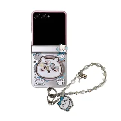 Charming Kawaii Little White Bear Magnetic Stand Phone Case - Cute New Cover - Z Flip 8 (NF385 - 7 - chain stand)