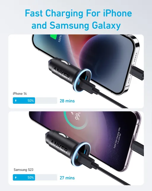 Anker 52.5W USB C Car Charger Adapter Lighter USB Charger 323 Anker Car Charger with 30W PowerIQ 3.0 Fast Charging - Hình ảnh 2