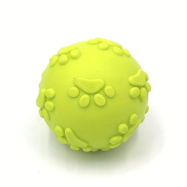 Squeaky Rubber Dog Toy Ball Cartoon Paw Print Design Small Breeds Durable Chew Dental Health Pet Plaything Interactive Dog Toys 4