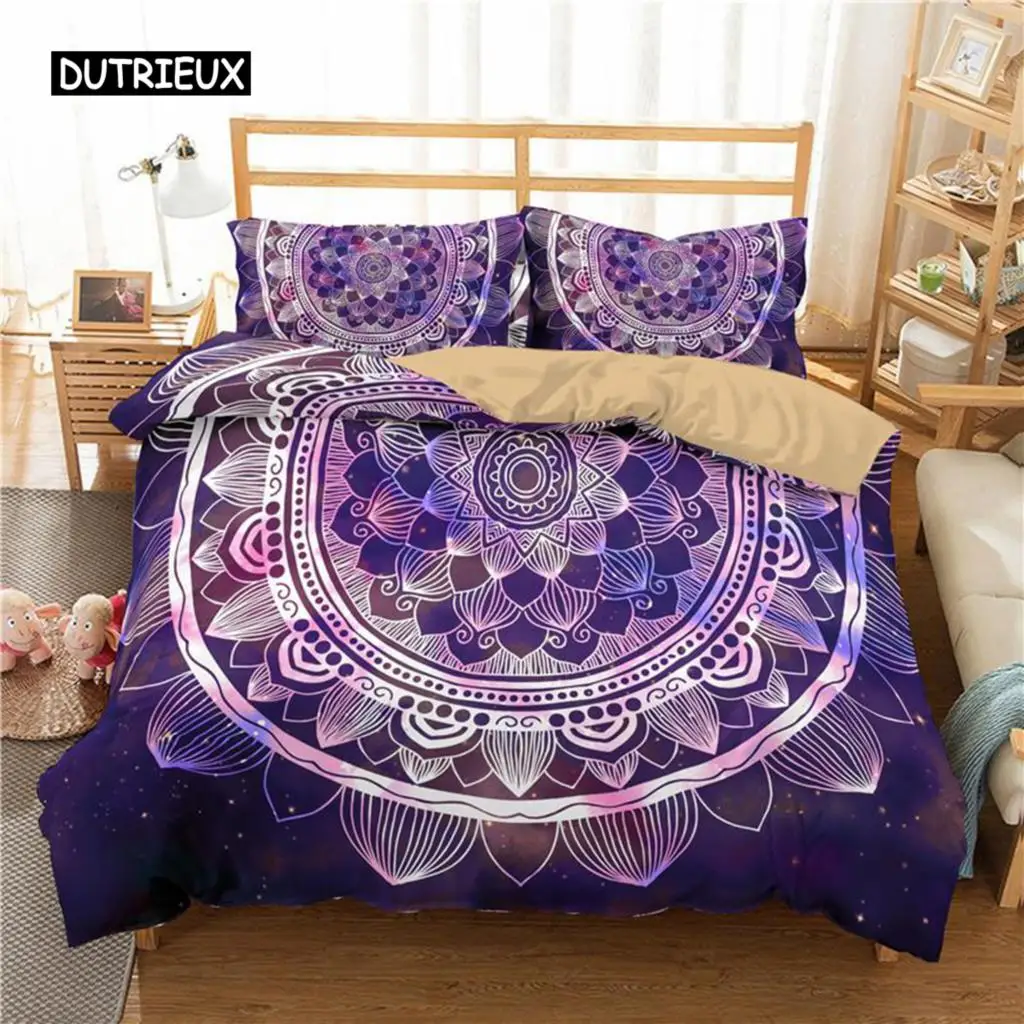 

Mandala Duvet Cover Set Purple Gradient Mandala Culture Print Twin Bedding Set for Teens Microfiber Queen King Size Quilt Cover