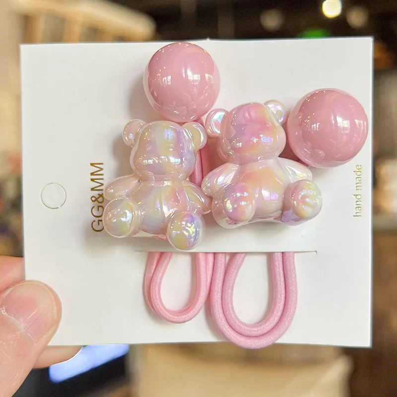2PCS Schöne Farbverlauf Sitzen Bär Mädchen Elastische Haar Bands Prinzessin Haar Zubehör Kinder Haar Krawatten Baby Kopfbedeckungen – Detail 6