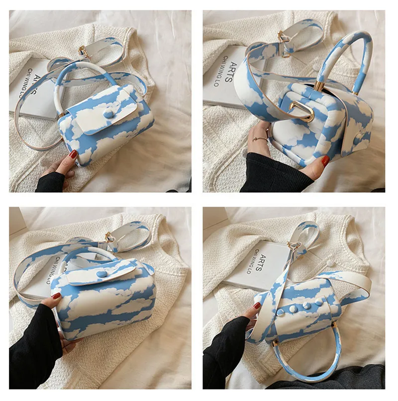 Women Shoulder Bag New Brand Handbag Designer Printed Landscape Mini Pillow Bags Luxury PU Leather Crossbody Bag Female Purse