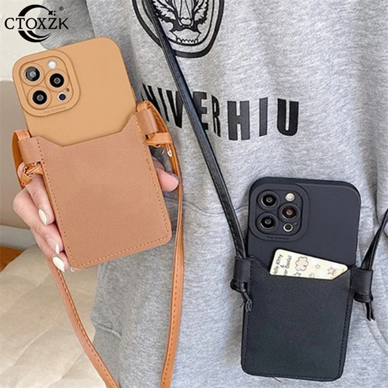 Iphone 13 Mini Case Lanyard Iphone 12 Mini Case Lanyard Leather Card Slot Soft Aliexpress