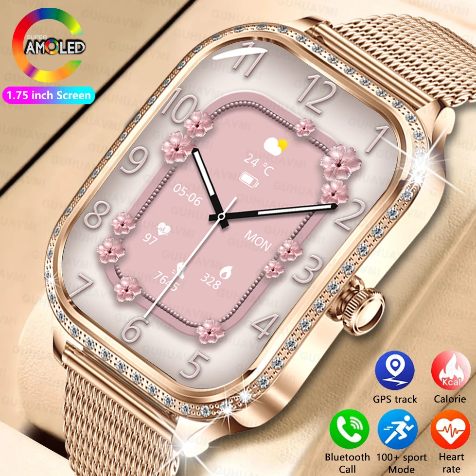 2025 New GPS Track Smart Watch Ladies 466*466 HD Screen Heart Rate Blood Pressure BT Call Smartwatches Women For Android IOS 1