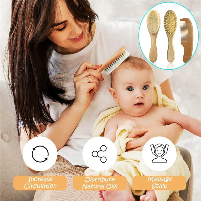 Baby Hair Brush Wooden Goat Bristles Hairbrush For Toddlers Essentials Infant Head Scalp Massage Wooden Comb Hair Care Tools