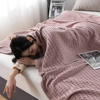 Summer Waffle Plaid Cotton Bed Blanket Throw Thin Quilt Knitted Bedspread Home Hotel Coverlets Green Pink Throw Blankets 1