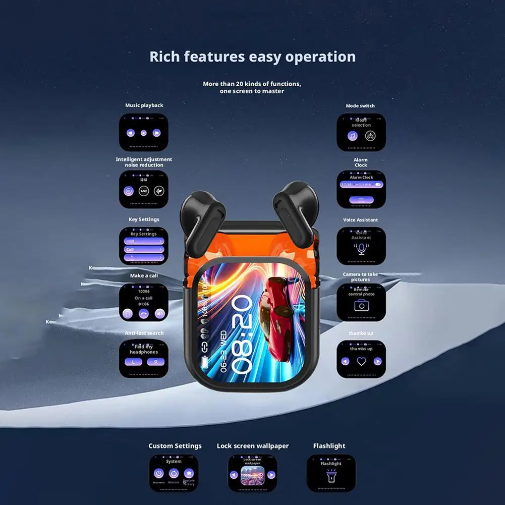 Enhanced Wireless Earbuds with Smart Display and AI Noise Cancelling Features