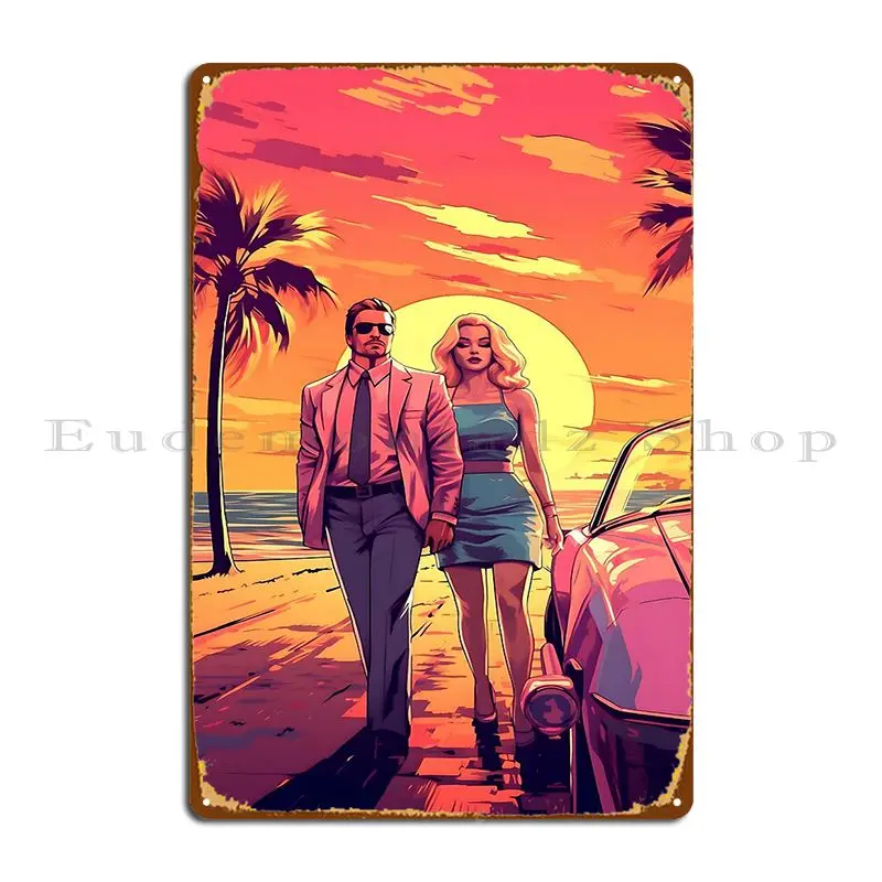 Mobsters Affare A Miami Vice Metal Sign Cave Character Party Bar Cinema Tin Sign Poster