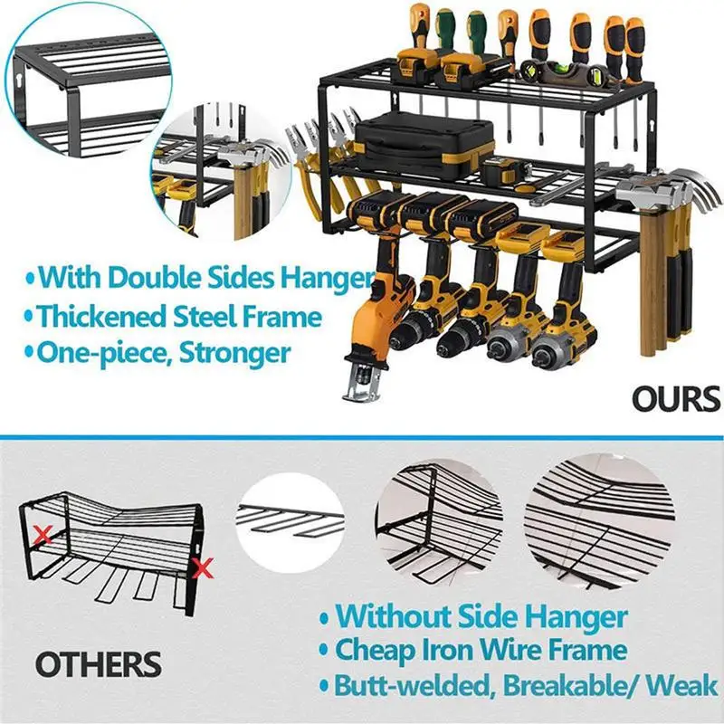 Power Tools Organizer 3 Layer Shelves Iron Wall Mounted Workshop Tools Storage Rack Garage Accessories For Drill Battery Plier