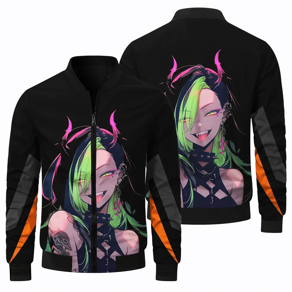 thumbnail image 4 of Nueva chaqueta de vuelo con estampado de figuras de anime en 3D para hombre, chaqueta de béisbol para acampar y deportes al aire libre, chaqueta holgada de moda urbana para otoño, 4 of 5