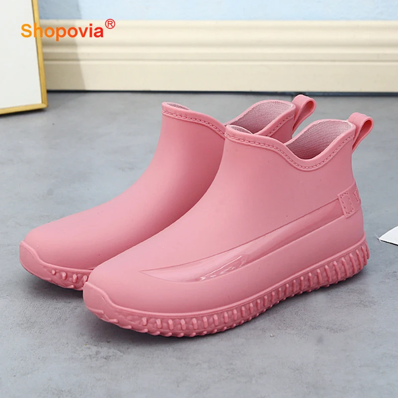 

Rain Boots Women Waterproof Fashion Short Tube Shoes Non-slip Rain Boots Wear-resistant Rainboots Woman Work Flat Rubber Shoes