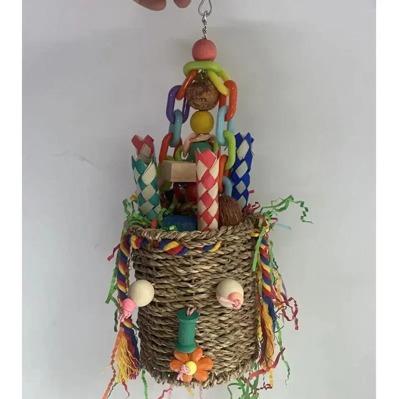 Large parrot toy Halloween shaped gnawing nut colored paper grass woven puzzle bird toy parrot toy bird toy