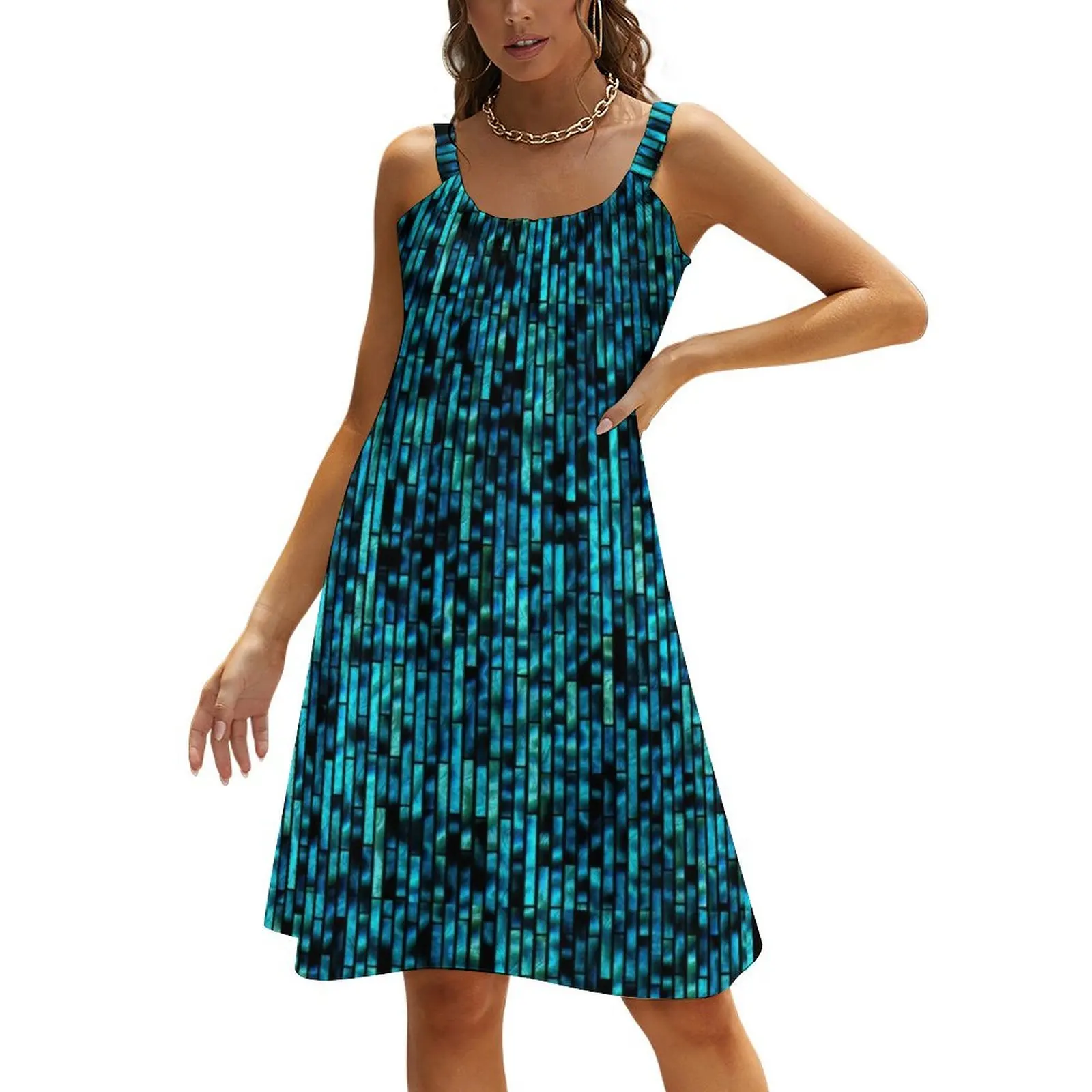 

70s Disco Retro Inspired Blue Sequin PRINT Texture Beach Sling Skirt women's summer dresses 2024 clothing women summer 2024