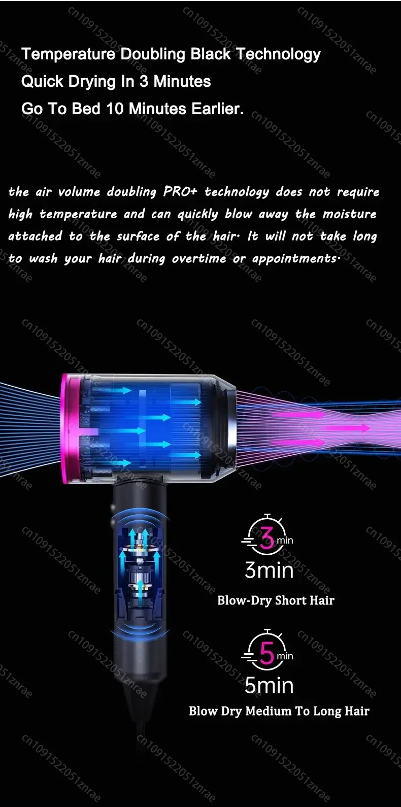 Professional Low Noise Styling Tools High-power High-speed Quick Drying Hair Dryer Negative Ion Leafless Blow Dryer 3