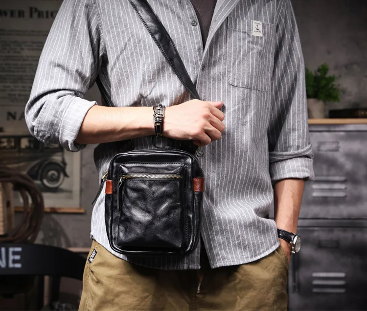 PNDME Casual Designer handgemachte hochwertige echtes Leder Herren Umhängetasche Outdoor täglich Luxus Rindsleder Umhängetasche – Detail 1