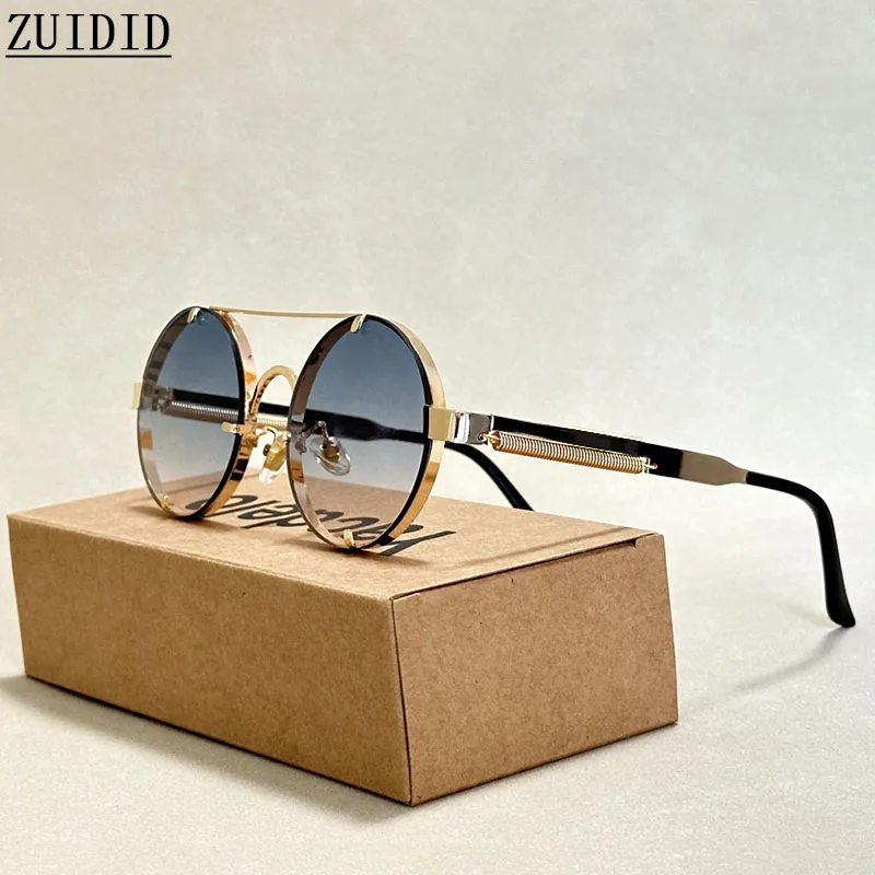 Men's Round Vintage Steampunk Retro Style Sunglasses with a Box main image 0