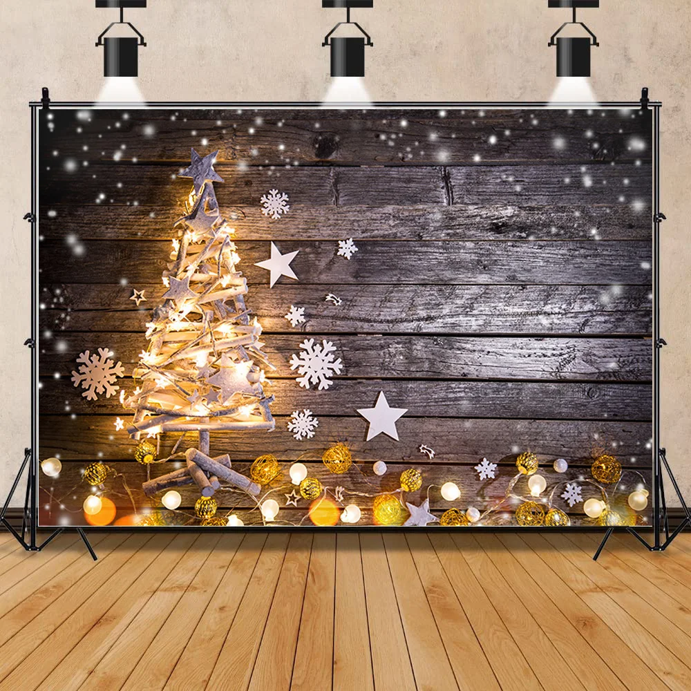 

SHUOZHIKE Christmas Tree Wooden Board Flower Wreath Gift Photography Window Snowman Cinema Background Prop SDG-08