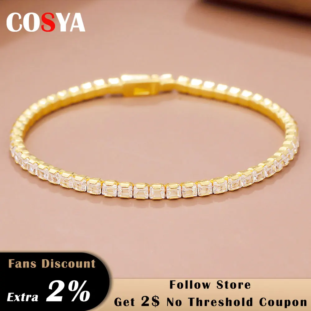 

COSYA S925 Sterling Silver High Carbon Diamond Bracelet 3mm Luxury Zircon Bracelet for Women Wedding Engagement Fine Jewelry