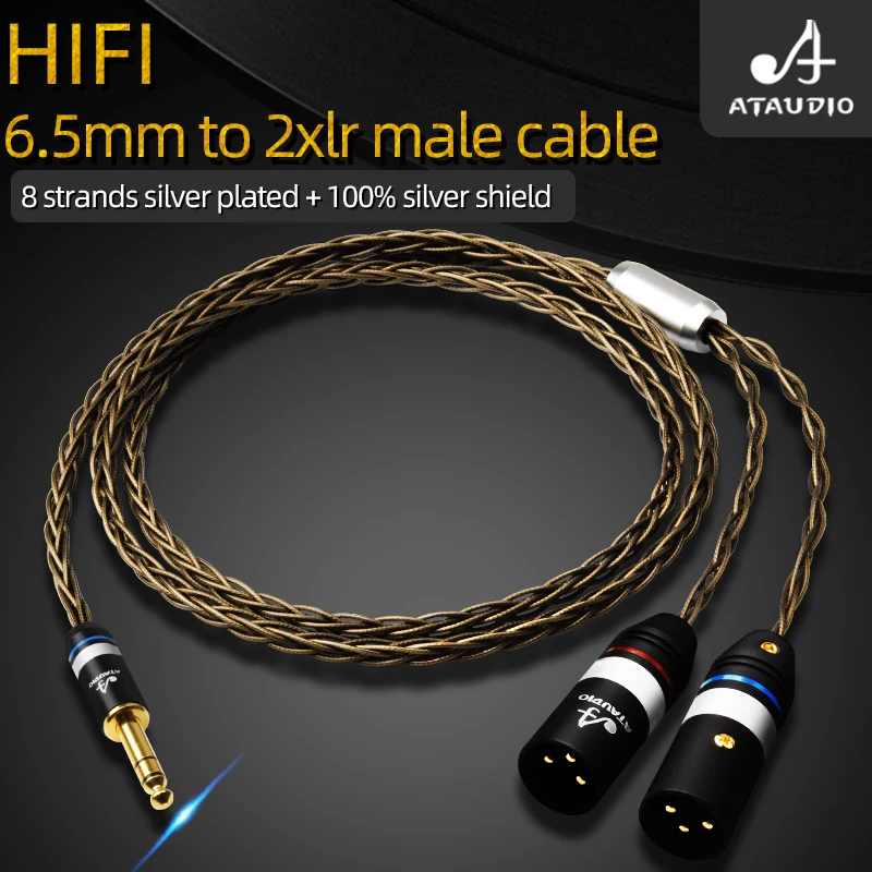 

ATAUDIO HiFi от 6,5 мм до 2XLR Профессиональный аудиокабель, Hi-end OCC посеребренный 6,5 TRS до Dual XLR шнур для усилителя плеера