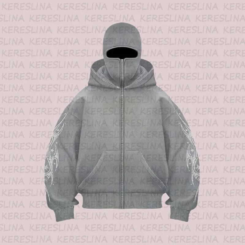 ◆SATUR◆ Balaclava Nylon Hooded Sweatshirt Melange Gray SA2 Balaclava Hoodies Fashion Integrated Double Layer Warm