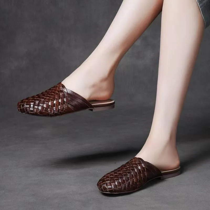 

Leather Flats Casual Shoes Woman Braid Embroidery Bean Shoes Loafers Lazy Comfortable Breathable Portable Travel Shoes Female