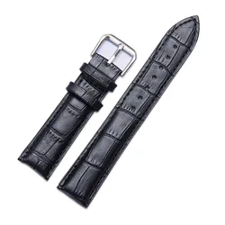 Elegant Black and Brown Leather Watchband with Rosegold Buckle - Versatile Unisex Design Available in 7 Stunning Colors - 20mm (Black Silver Buckle)