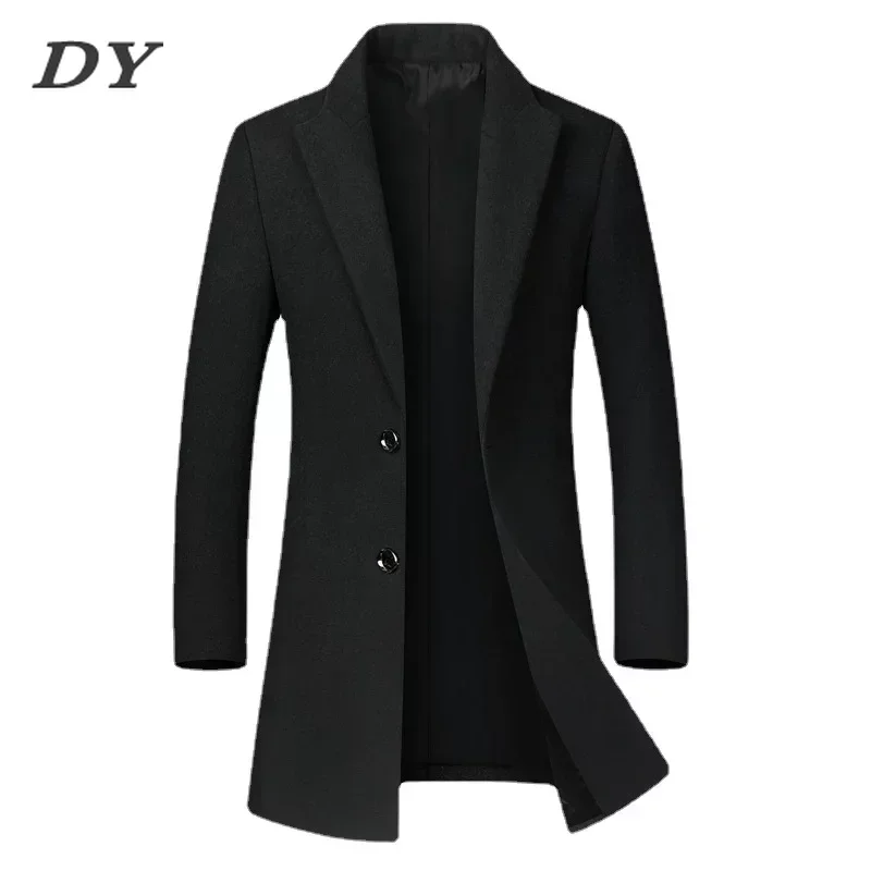 

Утепленный длинный мужской тренчкот из смешанной шерсти в европейском стиле