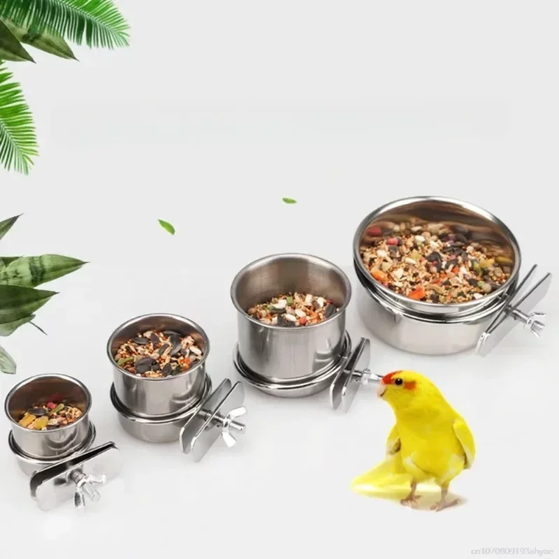 Birds Hanging Cage Bowl Stainless Steel Pet Birds Dish Cup Anti-turnover Feeding Food Drinking Feeder Parakeet Lovebird 1PCS parrot feeder,bird feeder