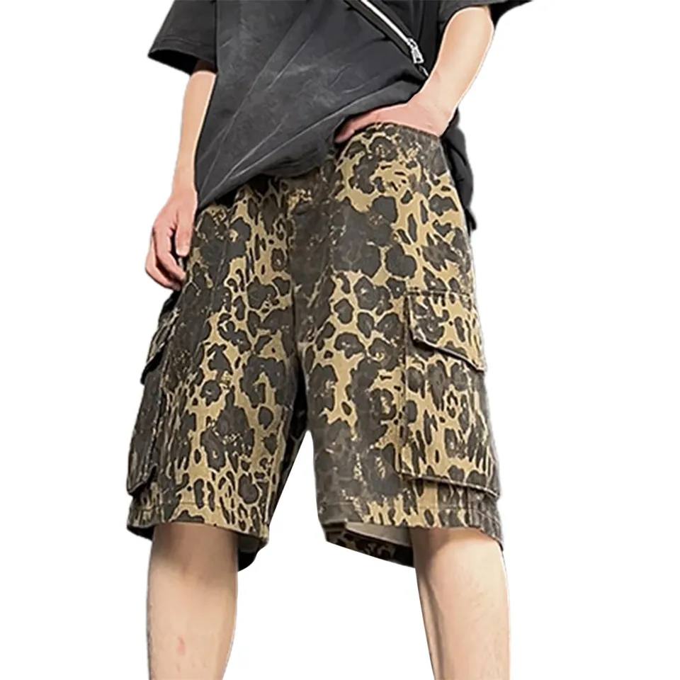 Men's Summer Leopard Print Cargo Shorts
