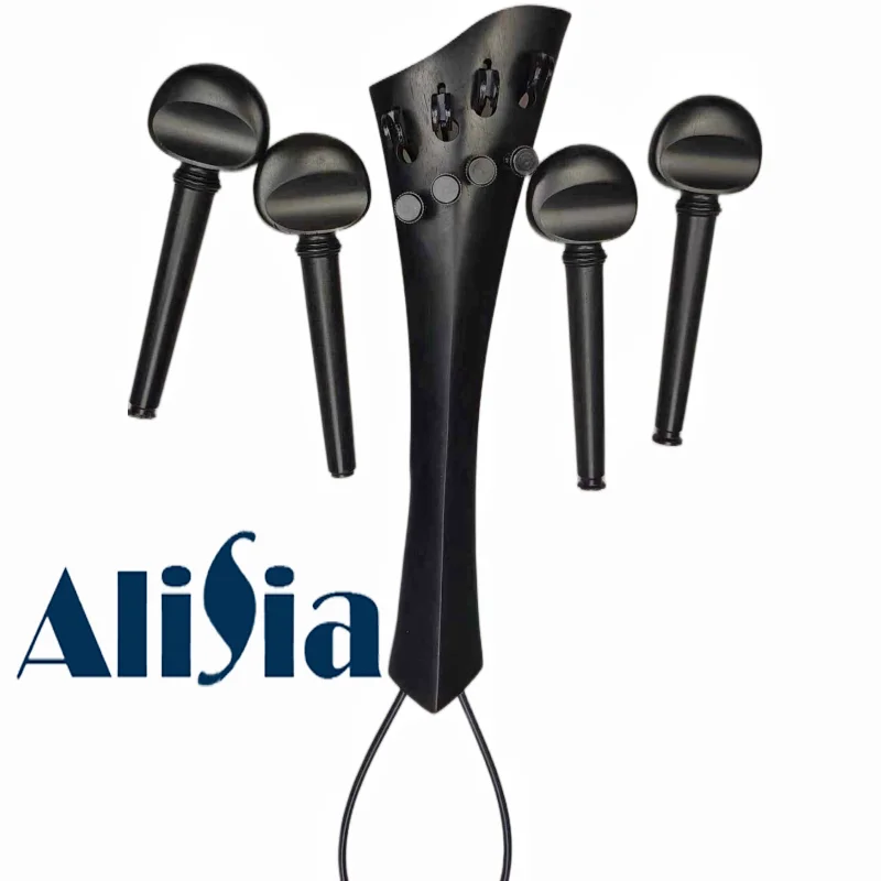 Ebony Wood Cello Tailpiece and Pegs New Model Cello Accessories Parts Tail piece with Gut Finetuners