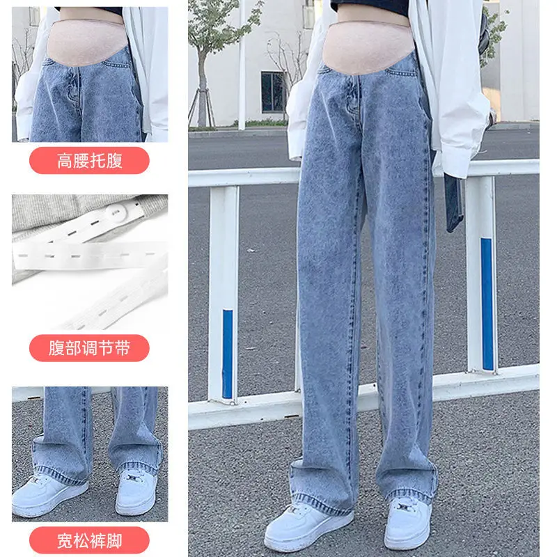 Pregnant women\'s jeans spring and autumn jeans wear straight-leg pants spring and summer pregnant women wear loose wide-leg mate
